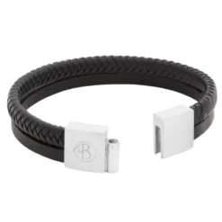 Armband By Billgren Läder, flätat/plain, svart – 8185