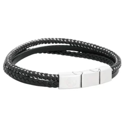 Armband By Billgren Läder, flätat/plain, svart – 8185
