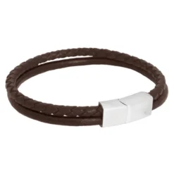 Armband By Billgren Läder Flätat dubbel/stål, Brun/Silver – 8110