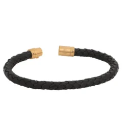 Armband By Billgren Läder Flätat med lås i stål Svart/Guld – 8132