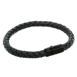 Armband By Billgren Läder Flätat med svart lås i stål – 8125