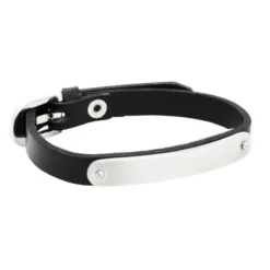 Armband By Billgren Läder, gravyr, stålbricka, svart – 8104