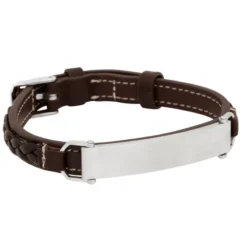 Armband By Billgren Läder, Graverbar stålbricka, Brun – 8974