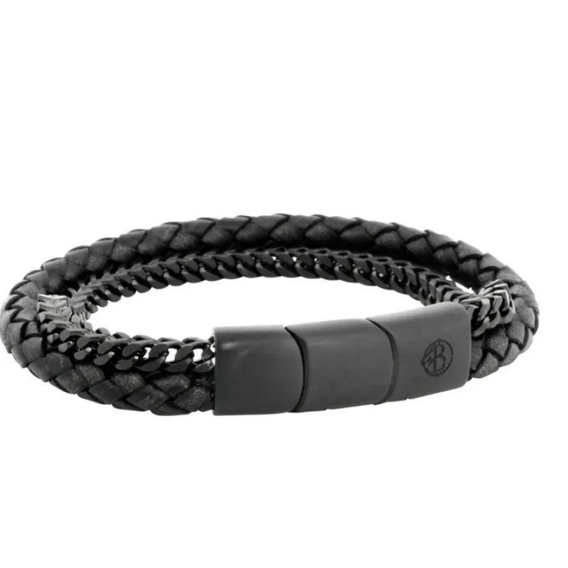 Armband By Billgren Läder, kedja, svart – 8183