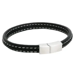 Armband By Billgren Läder, lås svart/stål – 8119