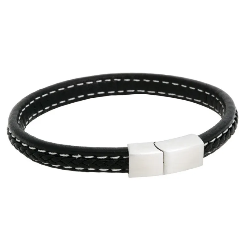 Armband By Billgren Läder, lås svart/stål – 8119