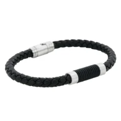 Armband By Billgren Läder, stålspänne, svart – 8124