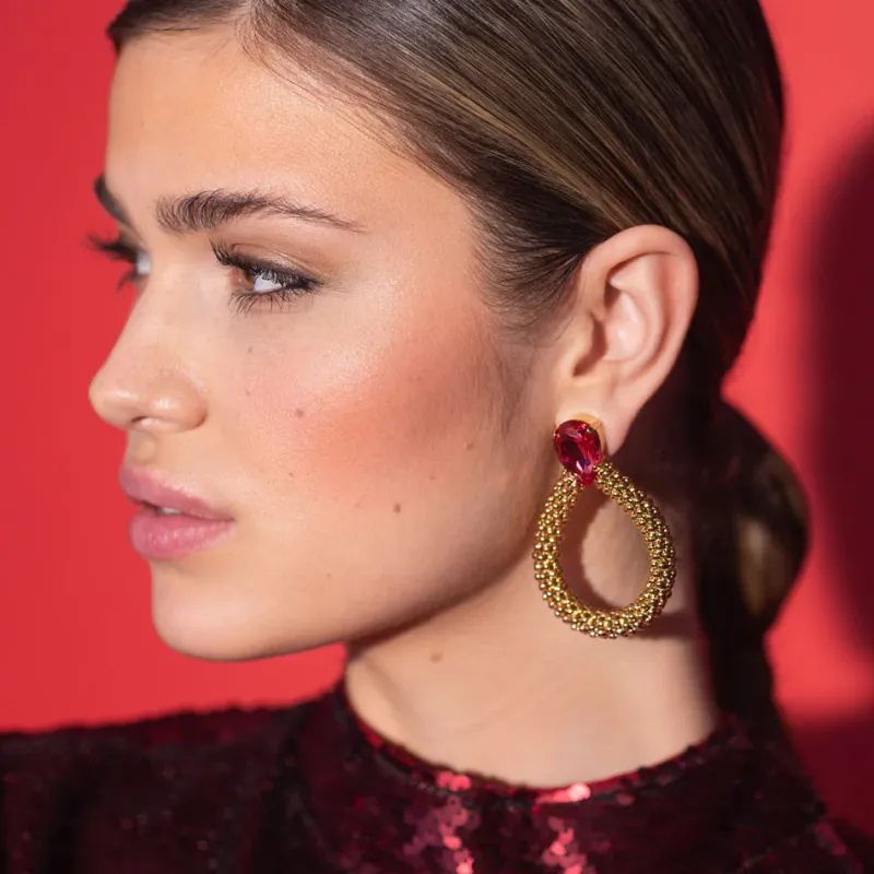 Caroline Svedbom Classic Rope Örhängen/ Mulberry Red (Guld)