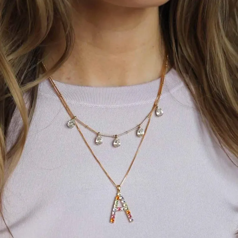 Caroline Svedbom Letter Halsband A / Rainbow Combo (Rhodium)