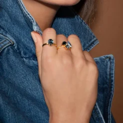 Caroline Svedbom Petite Drop Ring, Denim Blue – Rhodium