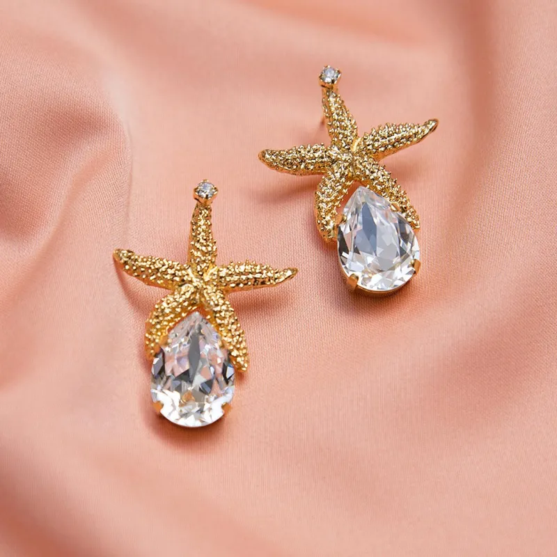 Caroline Svedbom Sea Star Drop Örhängen / Crystal (Guld)