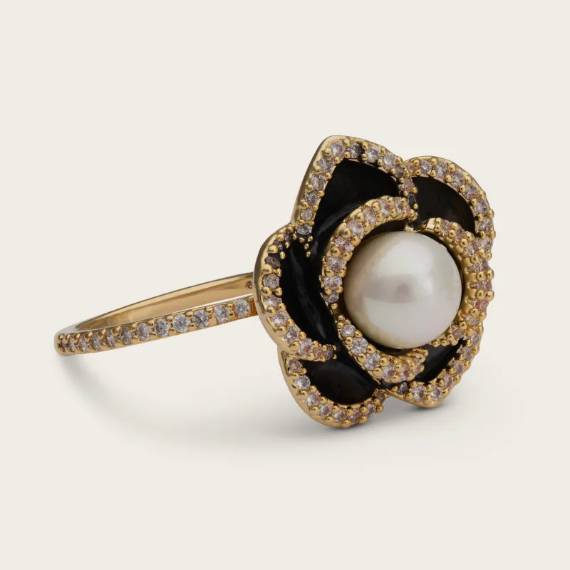 Lily And Rose Coco Rose Ring – Jet / ivory pearl