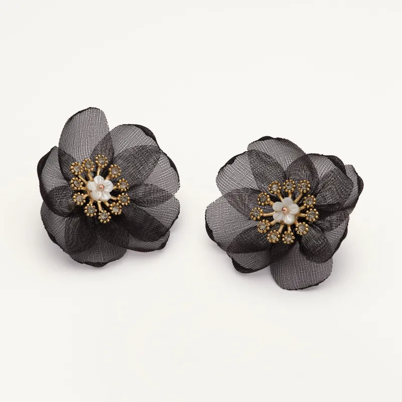 Lily And Rose Organza botanical Örhängen, Black – Guld