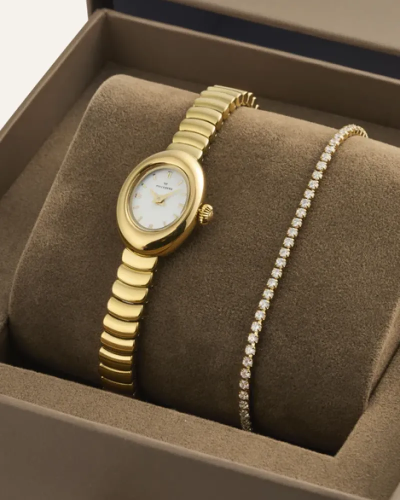 Klockor Mockberg Belle Oval Petite Combo Guld