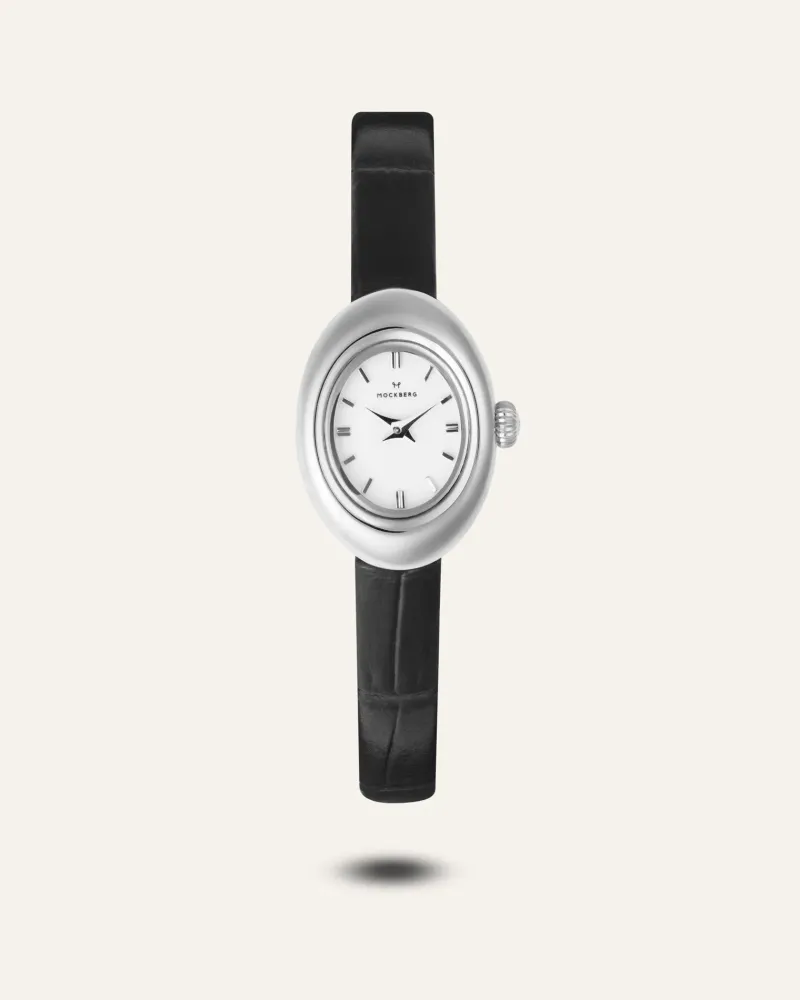 Klockor Mockberg Belle Oval Petite Läder Klocka Silver MB1413