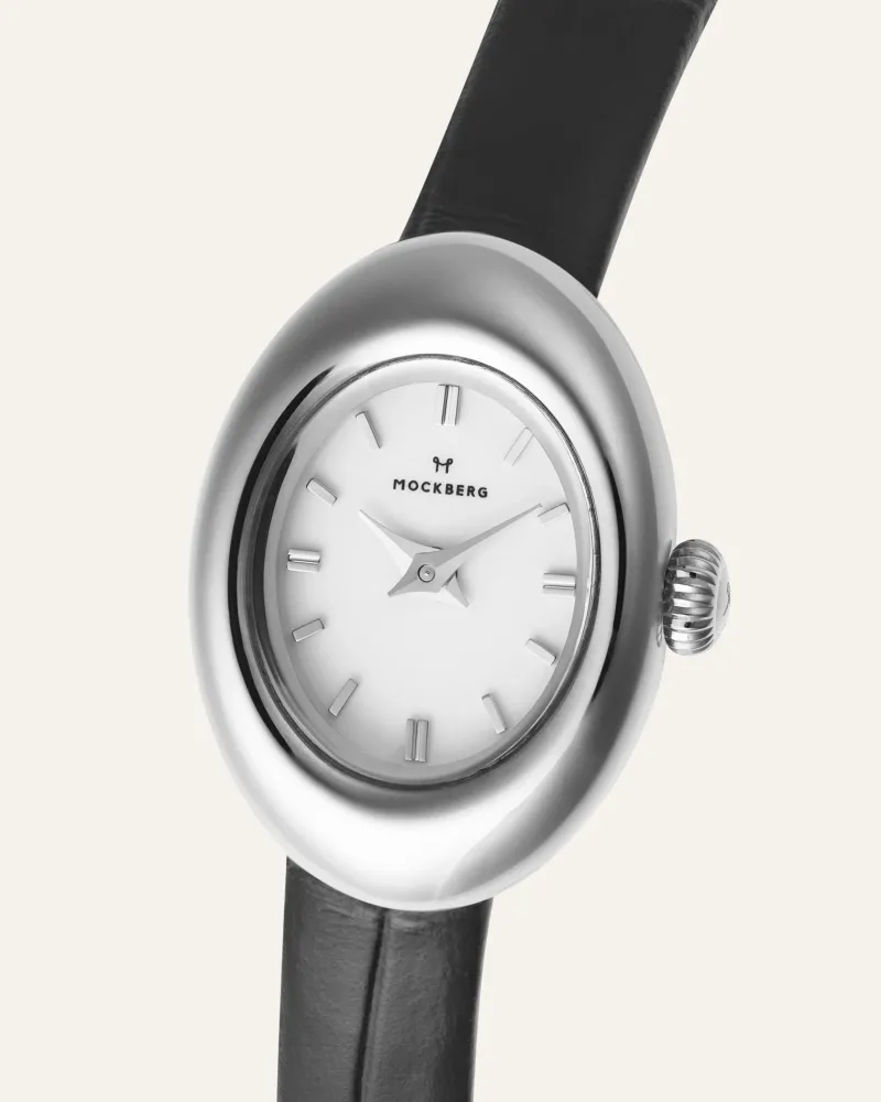Klockor Mockberg Belle Oval Petite Läder Klocka Silver MB1413