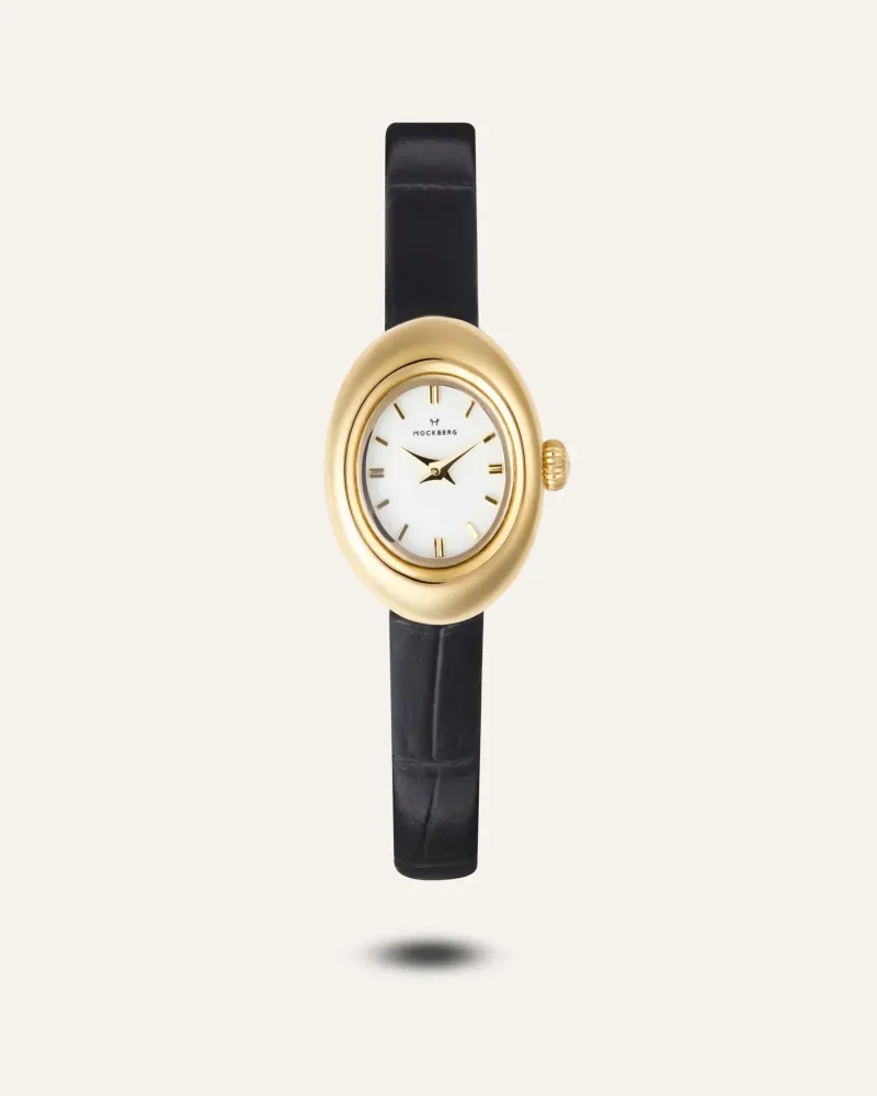Klockor Mockberg Belle Oval Petite Läder Klocka Guld MB1412