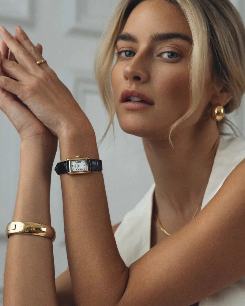 Klockor Mockberg Timeless Black Leather Gold Watch MB0245
