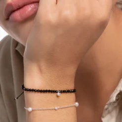 Thomas Sabo Armband svarta pärlor med vit sten – A1987-401-11