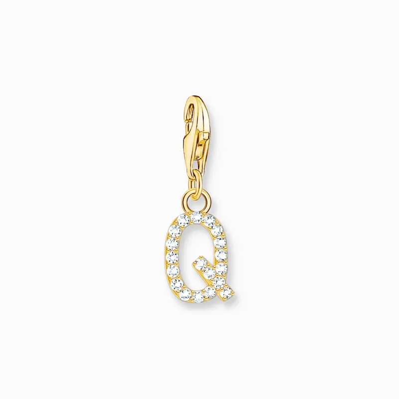 Thomas Sabo Charm-hängsmycke bokstaven Q med vita stenar guldpläterad