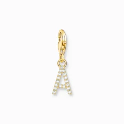 Thomas Sabo Charm-hängsmycke bokstaven A med vita stenar guldpläterad