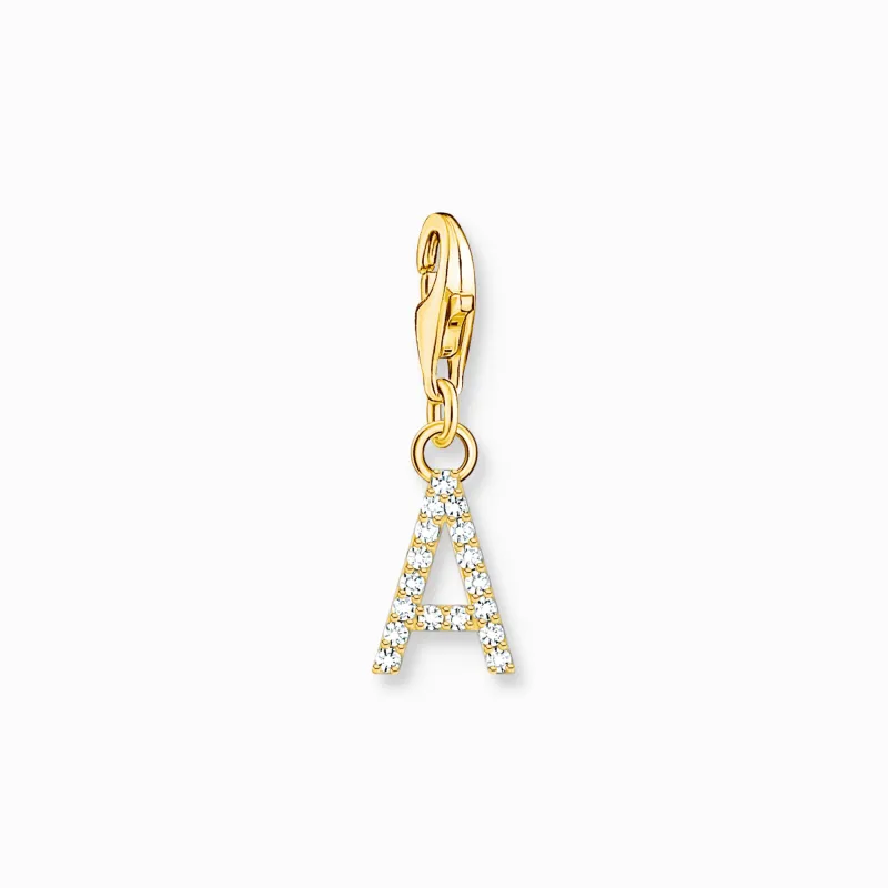 Thomas Sabo Charm-hängsmycke bokstaven A med vita stenar guldpläterad