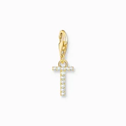 Thomas Sabo Charm-hängsmycke bokstaven T med vita stenar guldpläterad