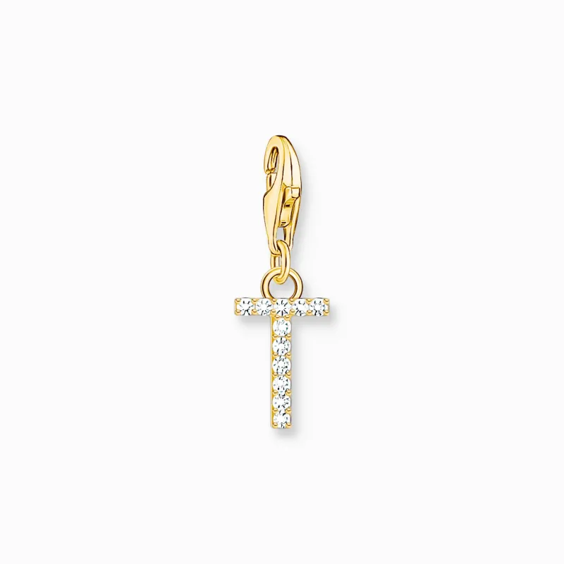 Thomas Sabo Charm-hängsmycke bokstaven T med vita stenar guldpläterad