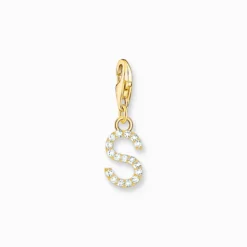 Thomas Sabo Charm-hängsmycke bokstaven S med vita stenar guldpläterad