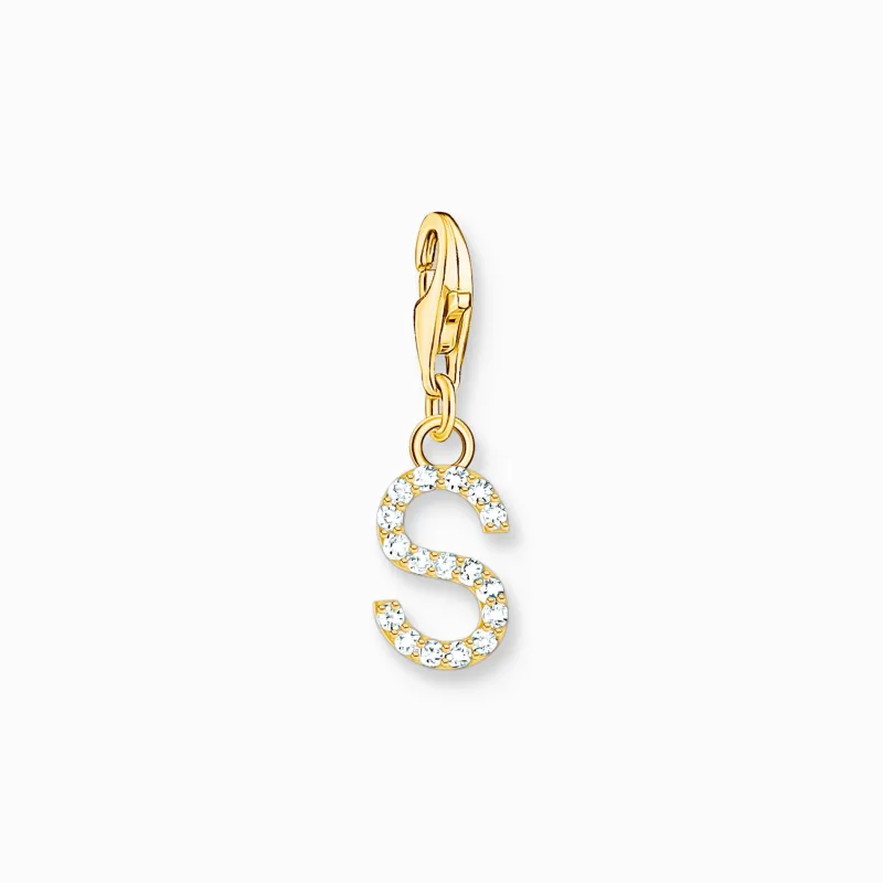 Thomas Sabo Charm-hängsmycke bokstaven S med vita stenar guldpläterad