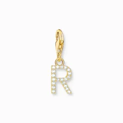 Thomas Sabo Charm-hängsmycke bokstaven R med vita stenar guldpläterad