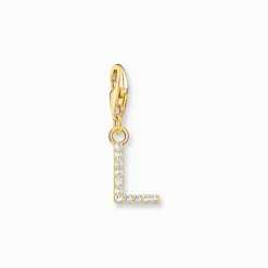 Thomas Sabo Charm-hängsmycke bokstaven L med vita stenar guldpläterad