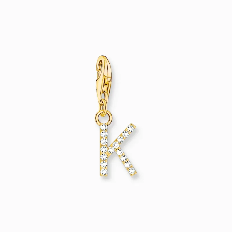 Thomas Sabo Charm-hängsmycke bokstaven K med vita stenar guldpläterad