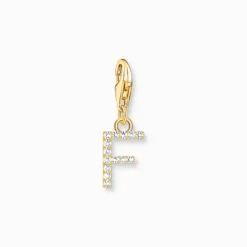 Thomas Sabo Charm-hängsmycke bokstaven F med vita stenar guldpläterad