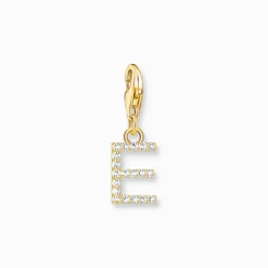 Thomas Sabo Charm-hängsmycke bokstaven E med vita stenar guldpläterad