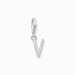 Thomas Sabo Charm-hängsmycke bokstaven V med vita stenar silver