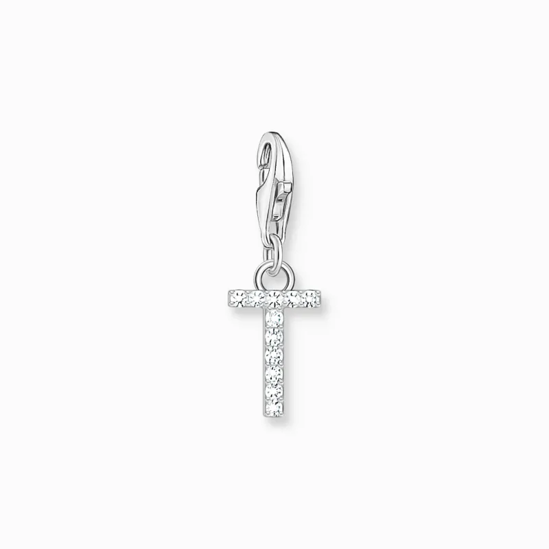 Thomas Sabo Charm-hängsmycke bokstaven T med vita stenar silver