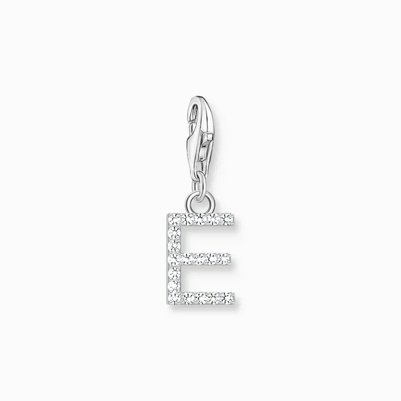 Thomas Sabo Charm-hängsmycke bokstaven E med vita stenar silver
