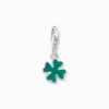 Thomas Sabo Charm-hängsmycke grönt klöverblad silver