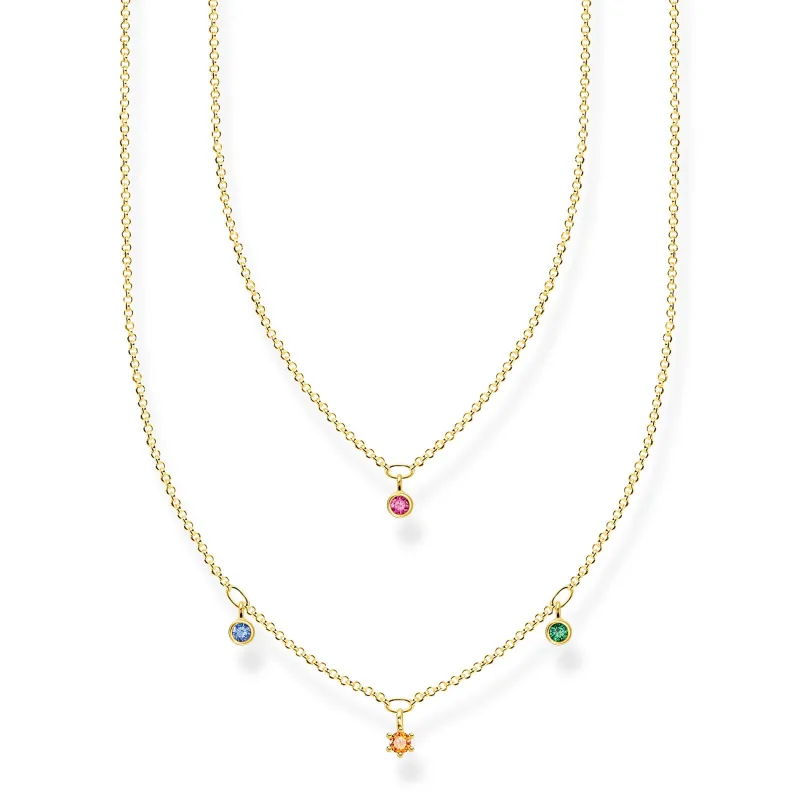 Thomas Sabo Halsband Dubbelt Guld med Färgade Stenar – KE2078-488-7
